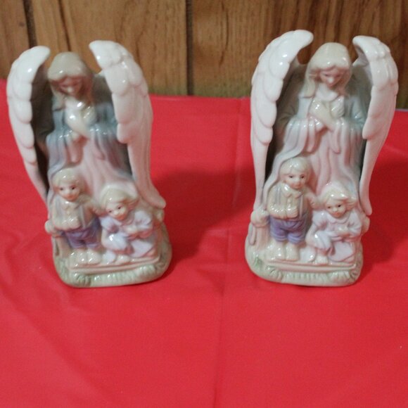 Procelain Angel with Boy and Girl Set of 2 - Picture 1 of 3